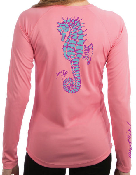 Ladies Pink RD Seahorse Scoop Neck LS