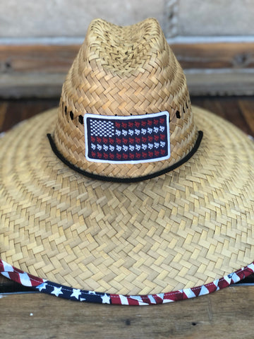 Reel Down America Flag Dock Side Straw Hats